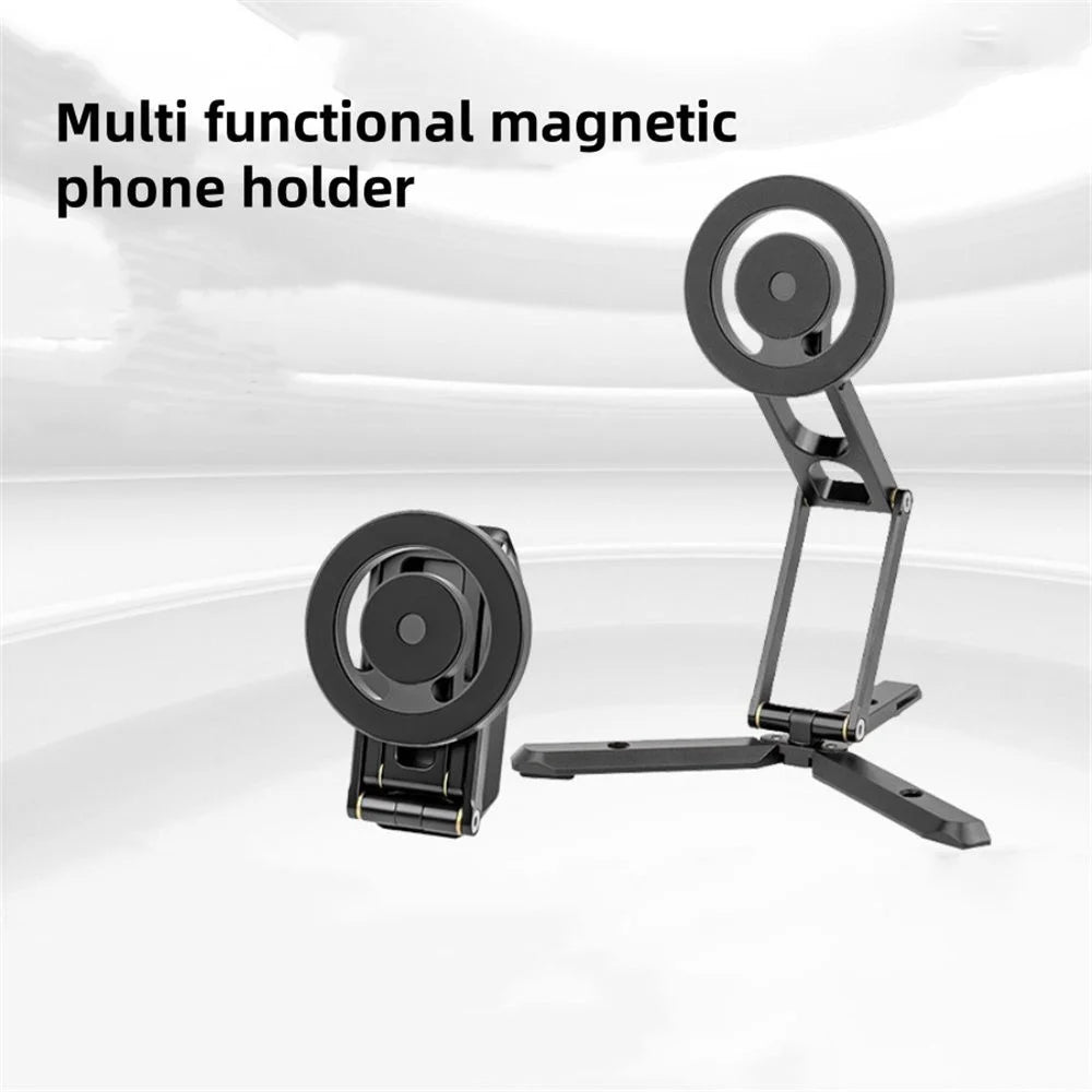 CX-01 Magnetic Phone Tripod Holder Foldable Adjustable Aluminum Alloy Stand for Live Streaming - Black - 2