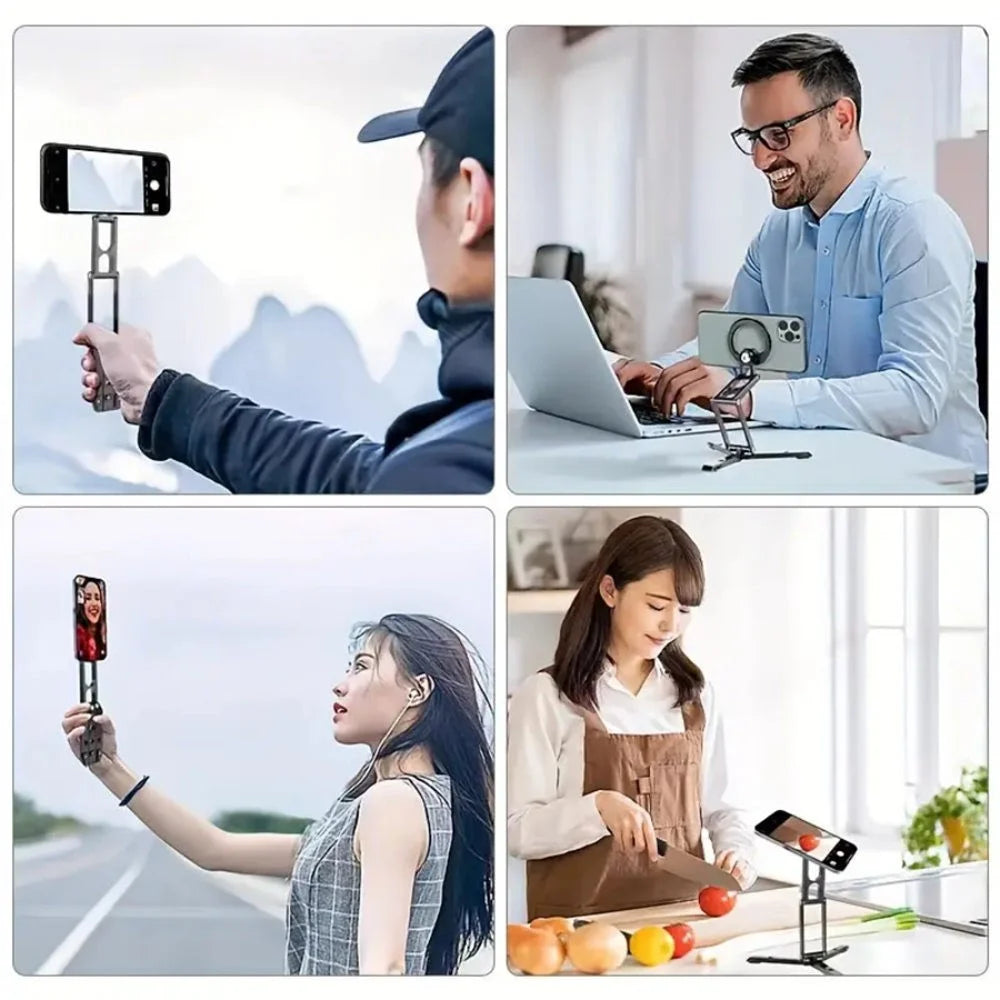 CX-01 Magnetic Phone Tripod Holder Foldable Adjustable Aluminum Alloy Stand for Live Streaming - Black - 4