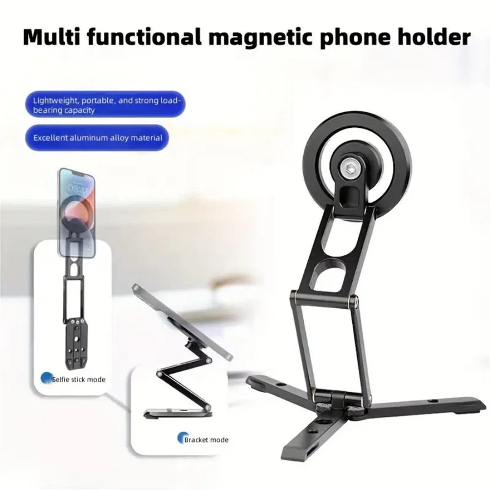 CX-01 Magnetic Phone Tripod Holder Foldable Adjustable Aluminum Alloy Stand for Live Streaming - Black - 5