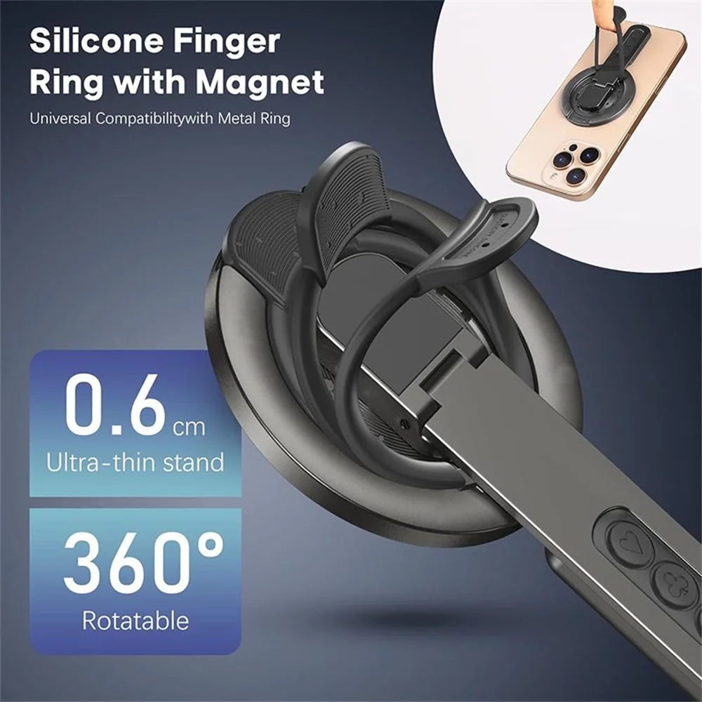 Magnetic Finger Ring Holder Kickstand 360 Degree Rotating Phone Grip Stand - Black - 4