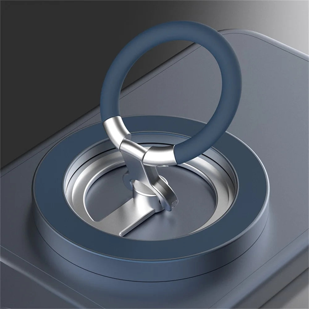 Magnetic Ring Holder 360 Degree Rotation Aluminium Alloy Silicone Foldable Phone Kickstand - Dark Blue - 2