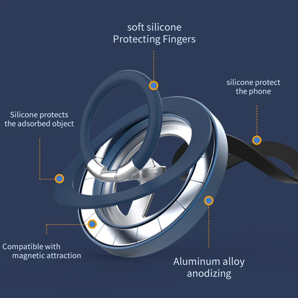Magnetic Ring Holder 360 Degree Rotation Aluminium Alloy Silicone Foldable Phone Kickstand - Dark Blue - 5
