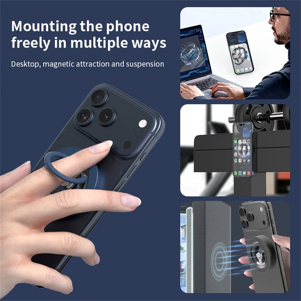 Magnetic Ring Holder 360 Degree Rotation Aluminium Alloy Silicone Foldable Phone Kickstand - Dark Blue - 6