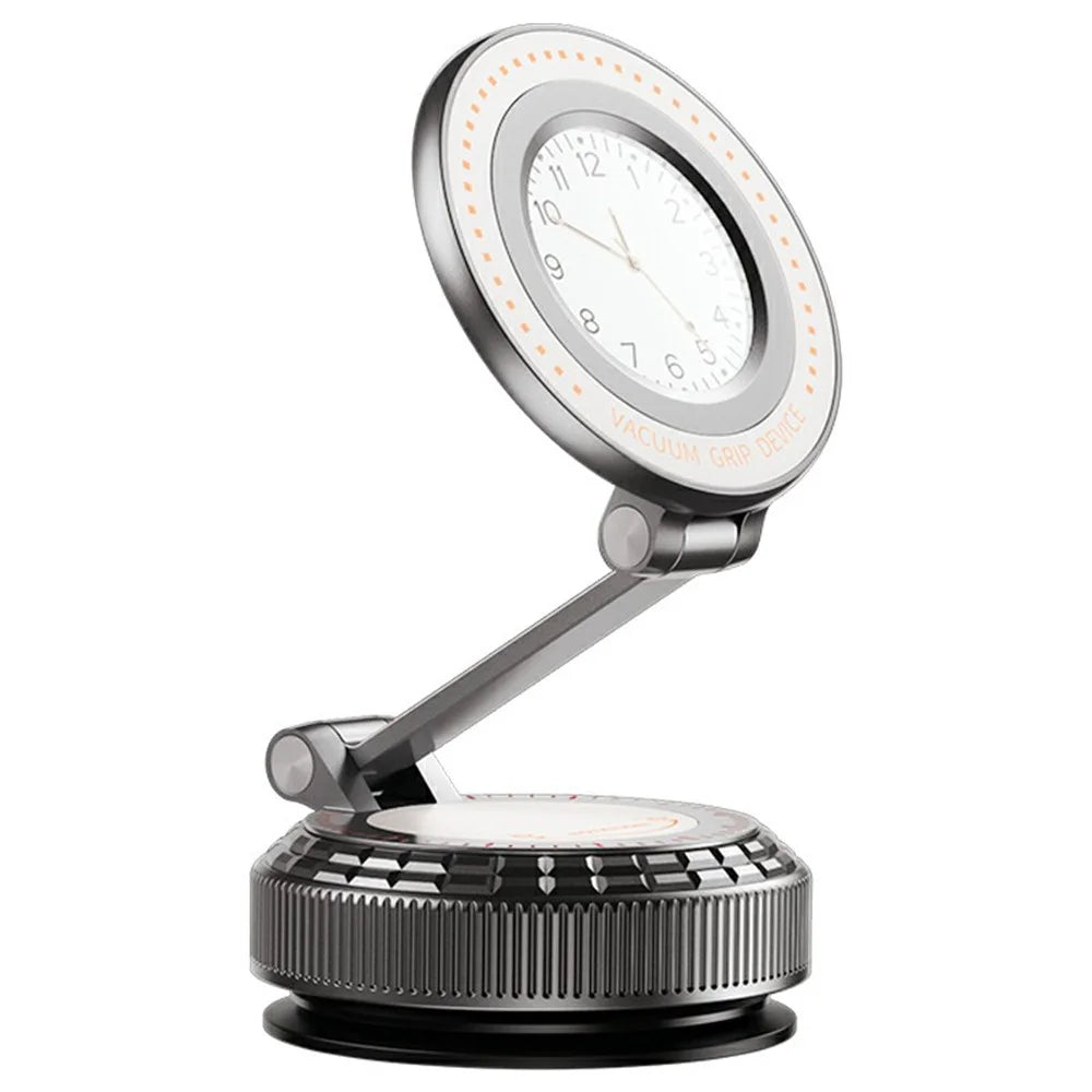 K10 Foldable Magnetic Phone Stand with Clock Adhesive Base 360 Degree Rotating Dashboard Cellphone Holder - 1