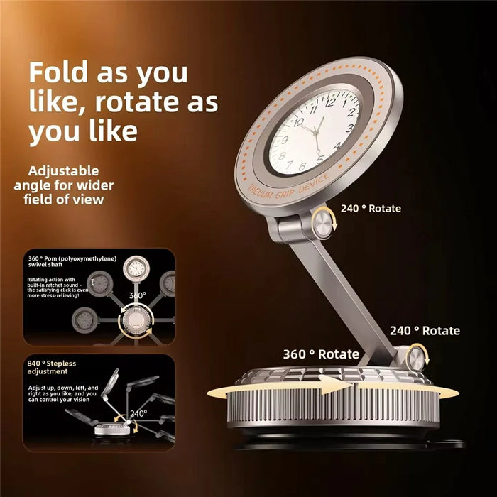 K10 Foldable Magnetic Phone Stand with Clock Adhesive Base 360 Degree Rotating Dashboard Cellphone Holder - 3