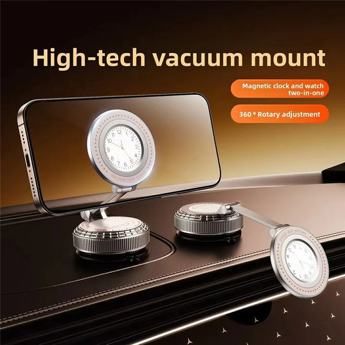 K10 Foldable Magnetic Phone Stand with Clock Adhesive Base 360 Degree Rotating Dashboard Cellphone Holder - 4