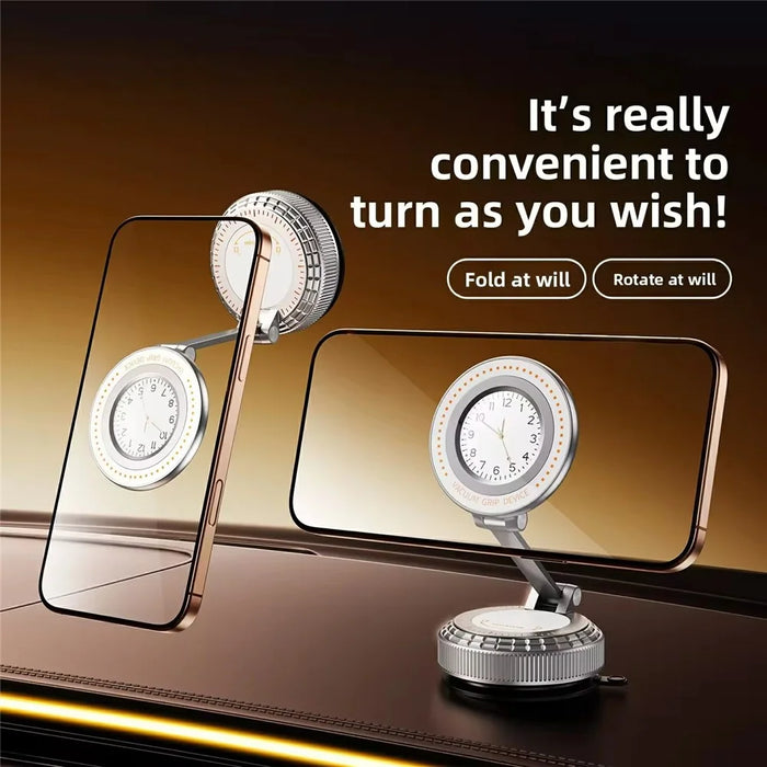 K10 Foldable Magnetic Phone Stand with Clock Adhesive Base 360 Degree Rotating Dashboard Cellphone Holder - 6