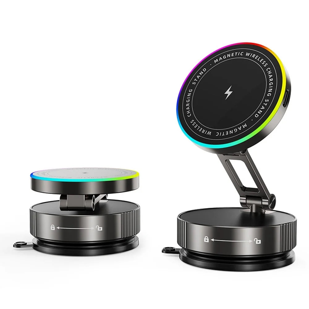 K13 15W Wireless Charging Car Phone Stand Magnetic Mount Holder 360° Rotation Dashboard for Navigation - Titanium Grey - 1