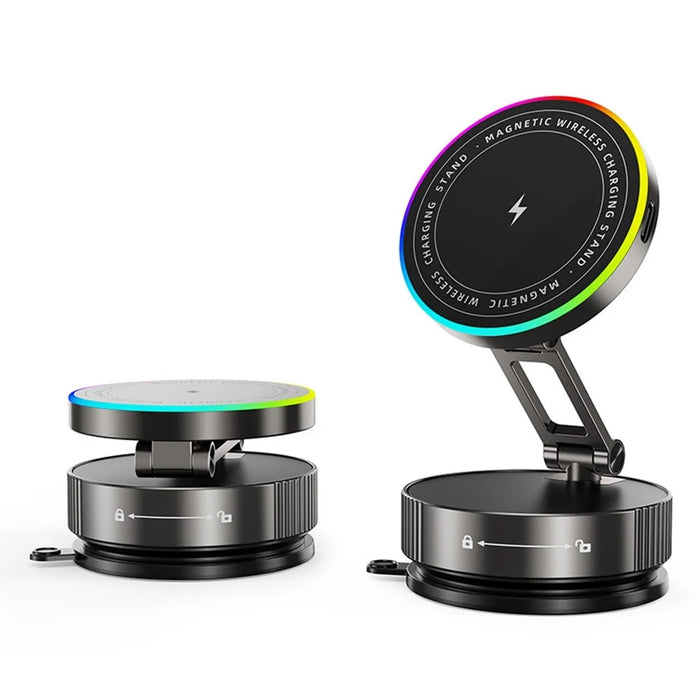 K13 15W Wireless Charging Car Phone Stand Magnetic Mount Holder 360° Rotation Dashboard for Navigation - Titanium Grey - 1
