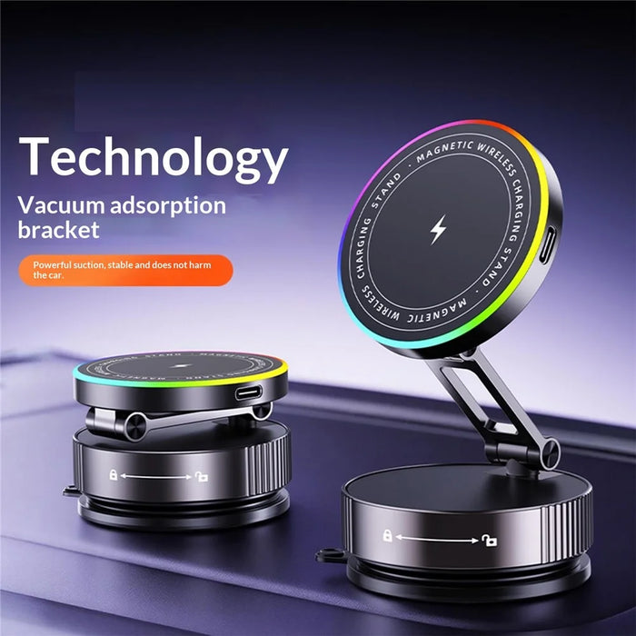 K13 15W Wireless Charging Car Phone Stand Magnetic Mount Holder 360° Rotation Dashboard for Navigation - Titanium Grey - 2