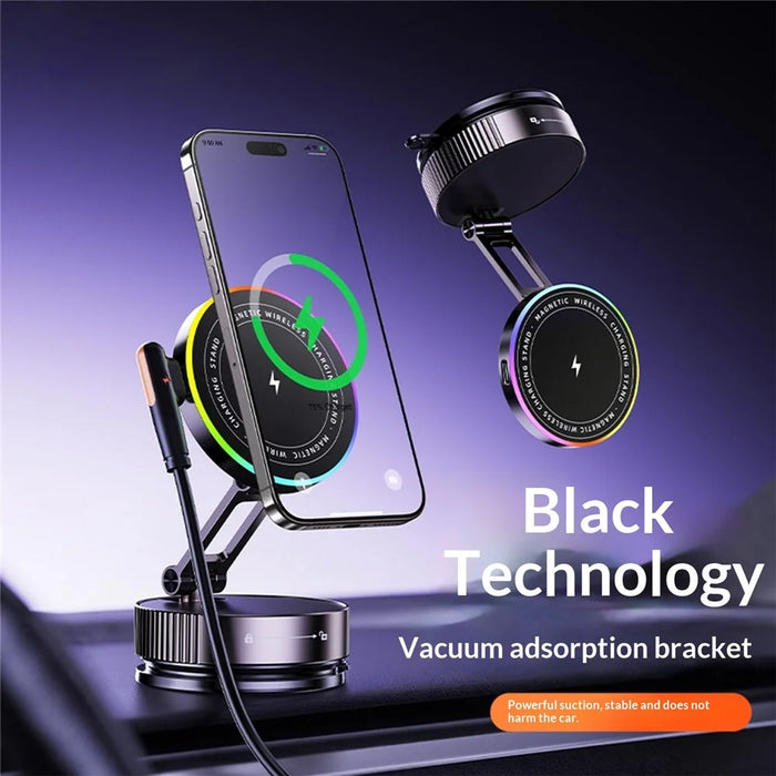 K13 15W Wireless Charging Car Phone Stand Magnetic Mount Holder 360° Rotation Dashboard for Navigation - Titanium Grey - 3