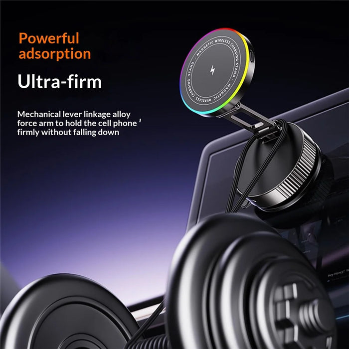 K13 15W Wireless Charging Car Phone Stand Magnetic Mount Holder 360° Rotation Dashboard for Navigation - Titanium Grey - 4