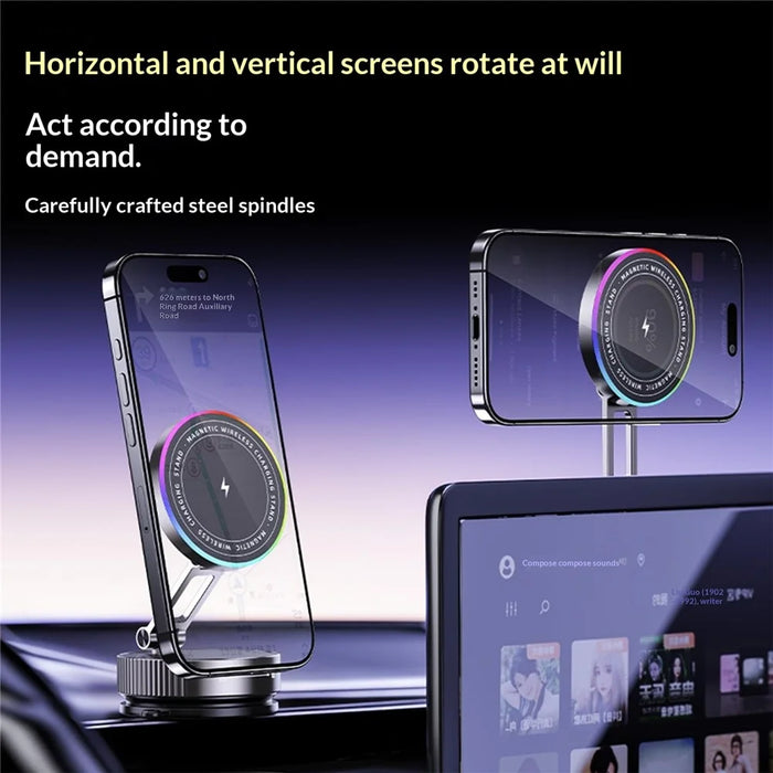 K13 15W Wireless Charging Car Phone Stand Magnetic Mount Holder 360° Rotation Dashboard for Navigation - Titanium Grey - 5