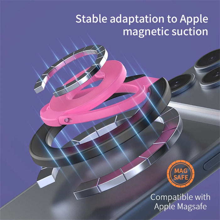 Magnetic Phone Ring Holder Compatible with MagSafe Triple Fold 360 Degrees Rotation Stand Multi-functional Mount - Rose - 3