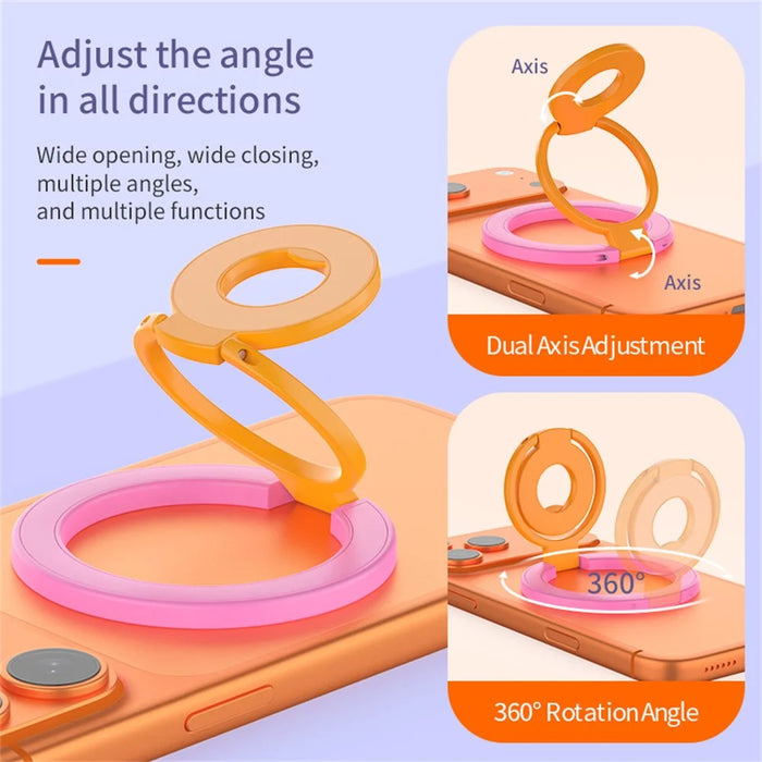 Magnetic Phone Ring Holder Compatible with MagSafe Triple Fold 360 Degrees Rotation Stand Multi-functional Mount - Rose - 6