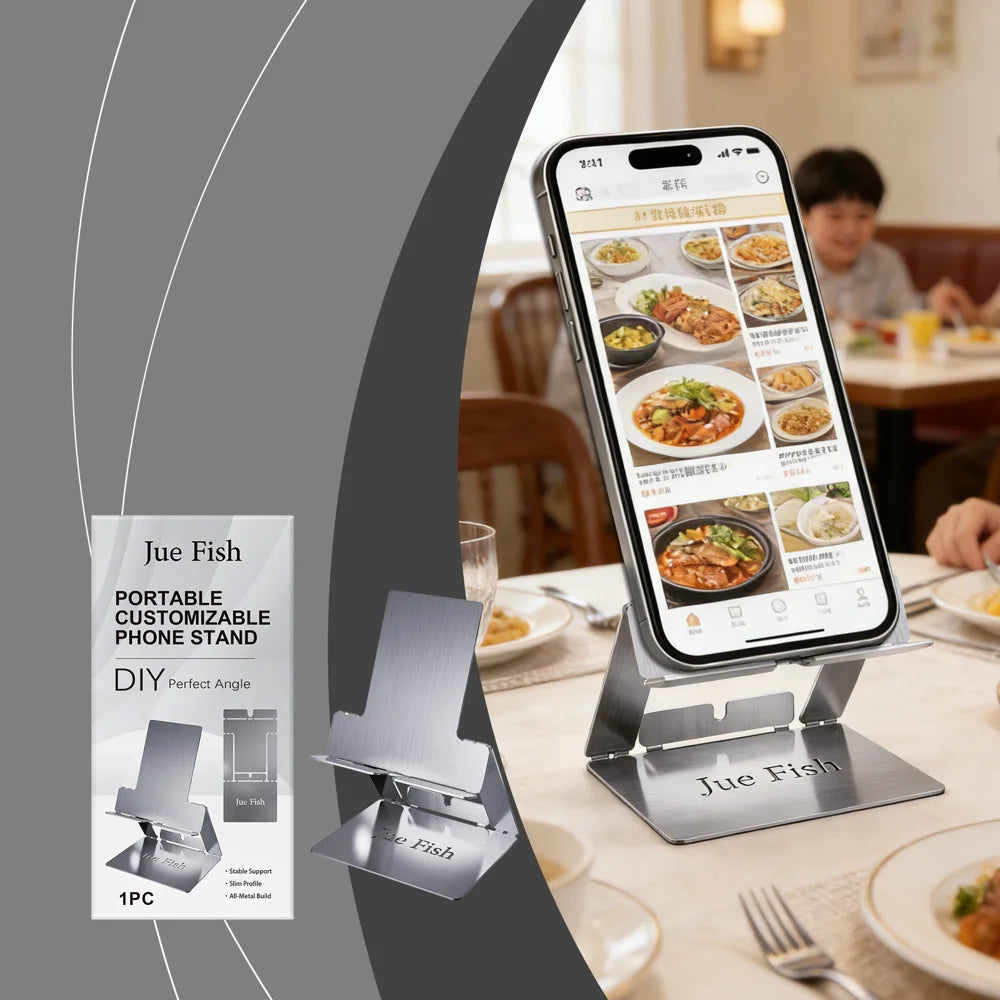 JUE-FISH Portable Foldable Phone Stand Galvanized Steel Adjustable Metal Desktop Cellphone Holder - 1 Piece - 2