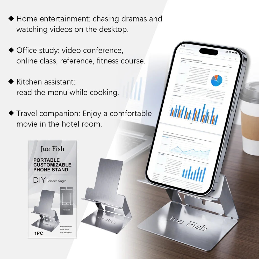 JUE-FISH Portable Foldable Phone Stand Galvanized Steel Adjustable Metal Desktop Cellphone Holder - 1 Piece - 3