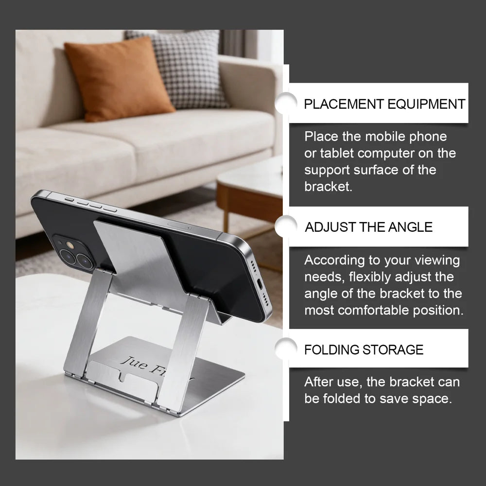 JUE-FISH Portable Foldable Phone Stand Galvanized Steel Adjustable Metal Desktop Cellphone Holder - 1 Piece - 5