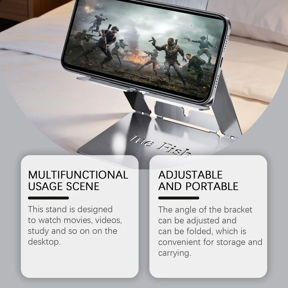 JUE-FISH Portable Foldable Phone Stand Galvanized Steel Adjustable Metal Desktop Cellphone Holder - 1 Piece - 7