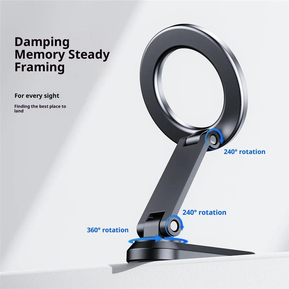 Z20 Dual-sided Magnetic Phone Stand Foldable Aluminum Desktop Holder 360 Degree Rotation Adjustable Mount for iPhone 17  /  16  /  15  /  14  /  Galaxy - Grey - 4