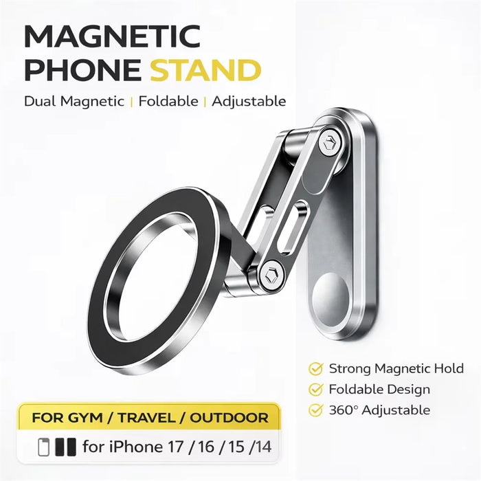 Z21 Dual-Sided Magnetic Phone Stand Foldable Aluminum Alloy 360 Degree Adjustable Double Sided Phone Holder for iPhone 17  /  16  /  15  /  14  /  Galaxy - Grey - 4