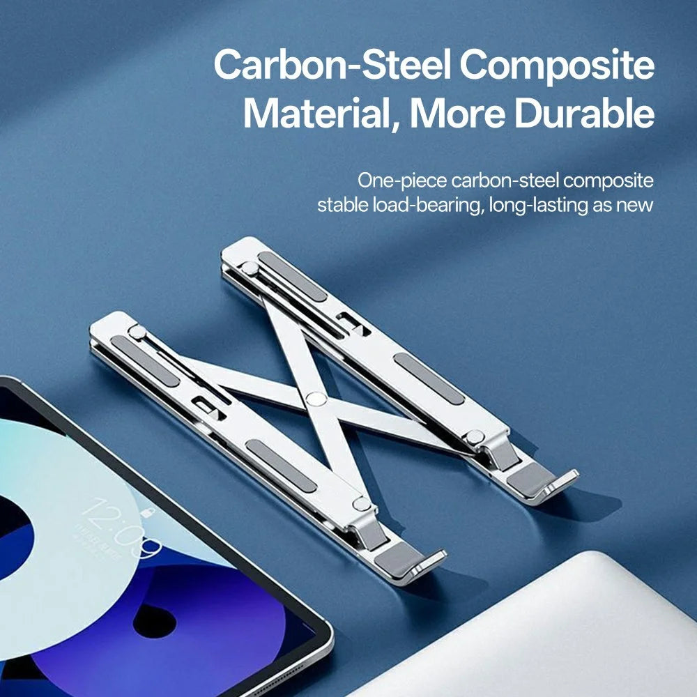 Carbon Steel Foldable Laptop Stand 7-Level Height Adjustable Desktop Holder for Notebook Up To 18 Inch - Silver - 4