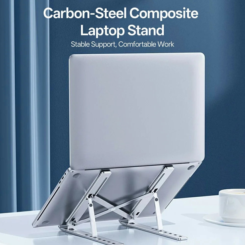 Carbon Steel Foldable Laptop Stand 7-Level Height Adjustable Desktop Holder for Notebook Up To 18 Inch - Silver - 6