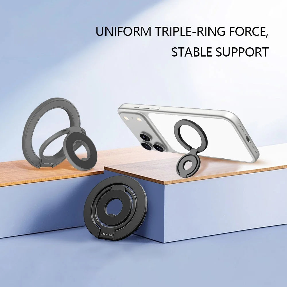 LEREACH LRFP-03 StarRing Series Magnetic Ring Holder 360 Degree Rotating Triple Ring Phone Stand - Black - 4