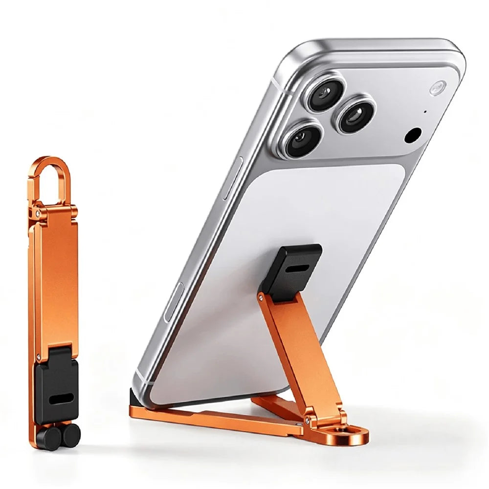 T11 Multifunctional Keychain Mini Phone Stand Foldable Aluminum Desktop Holder Portable Mobile Support Bracket - Orange - 1