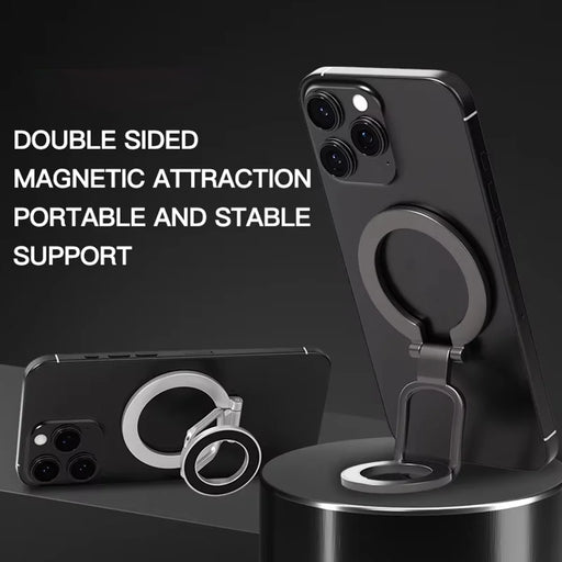 Double-Sided Magnetic Phone Stand Ring Holder Compatible with MagSafe 360 Degree Adjustable Metal Stand for iPhone 17  /  16  /  15  /  14  /  Samsung  /  Galaxy - Black - 2