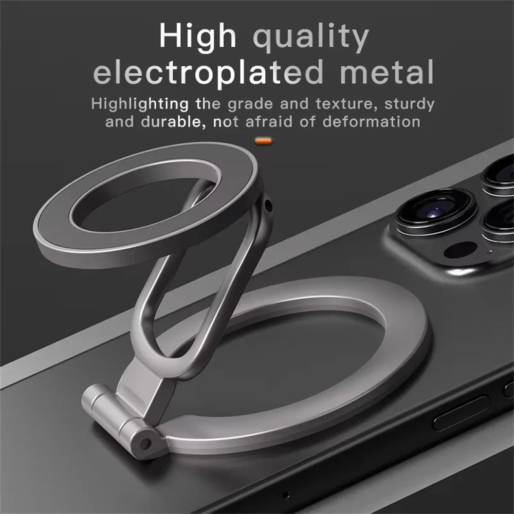 Double-Sided Magnetic Phone Stand Ring Holder Compatible with MagSafe 360 Degree Adjustable Metal Stand for iPhone 17  /  16  /  15  /  14  /  Samsung  /  Galaxy - Black - 4