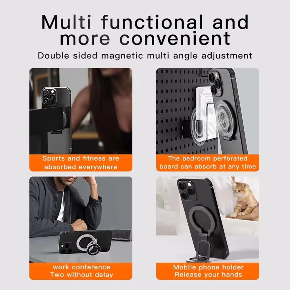 Double-Sided Magnetic Phone Stand Ring Holder Compatible with MagSafe 360 Degree Adjustable Metal Stand for iPhone 17  /  16  /  15  /  14  /  Samsung  /  Galaxy - Black - 7