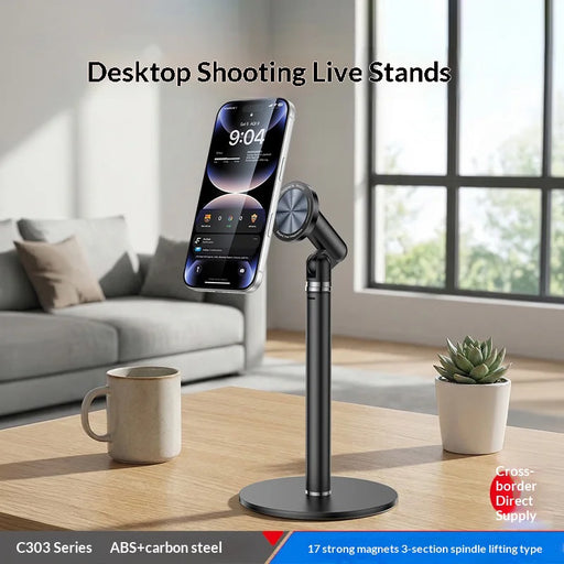 YESIDO C303 Desktop Phone Stand Adjustable Height Magnetic Mount Cellphone Holder for Live Streaming - Black - 2
