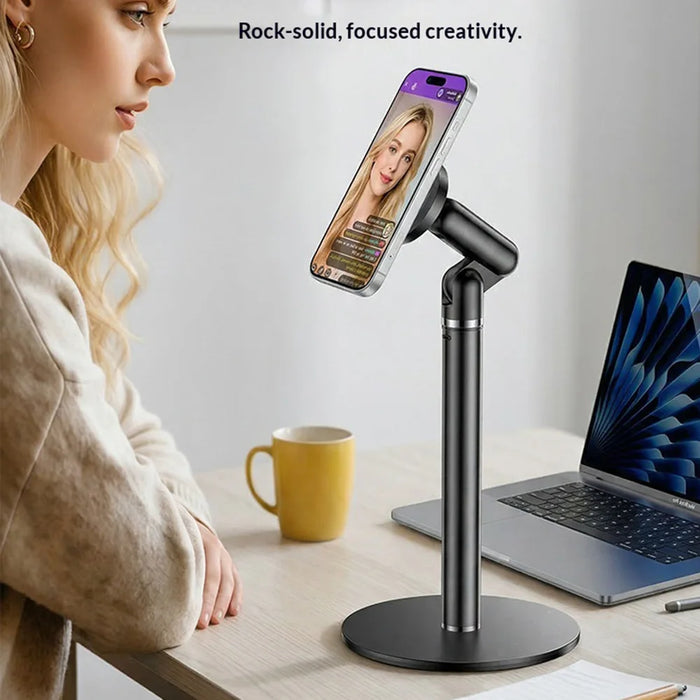 YESIDO C303 Desktop Phone Stand Adjustable Height Magnetic Mount Cellphone Holder for Live Streaming - Black - 3