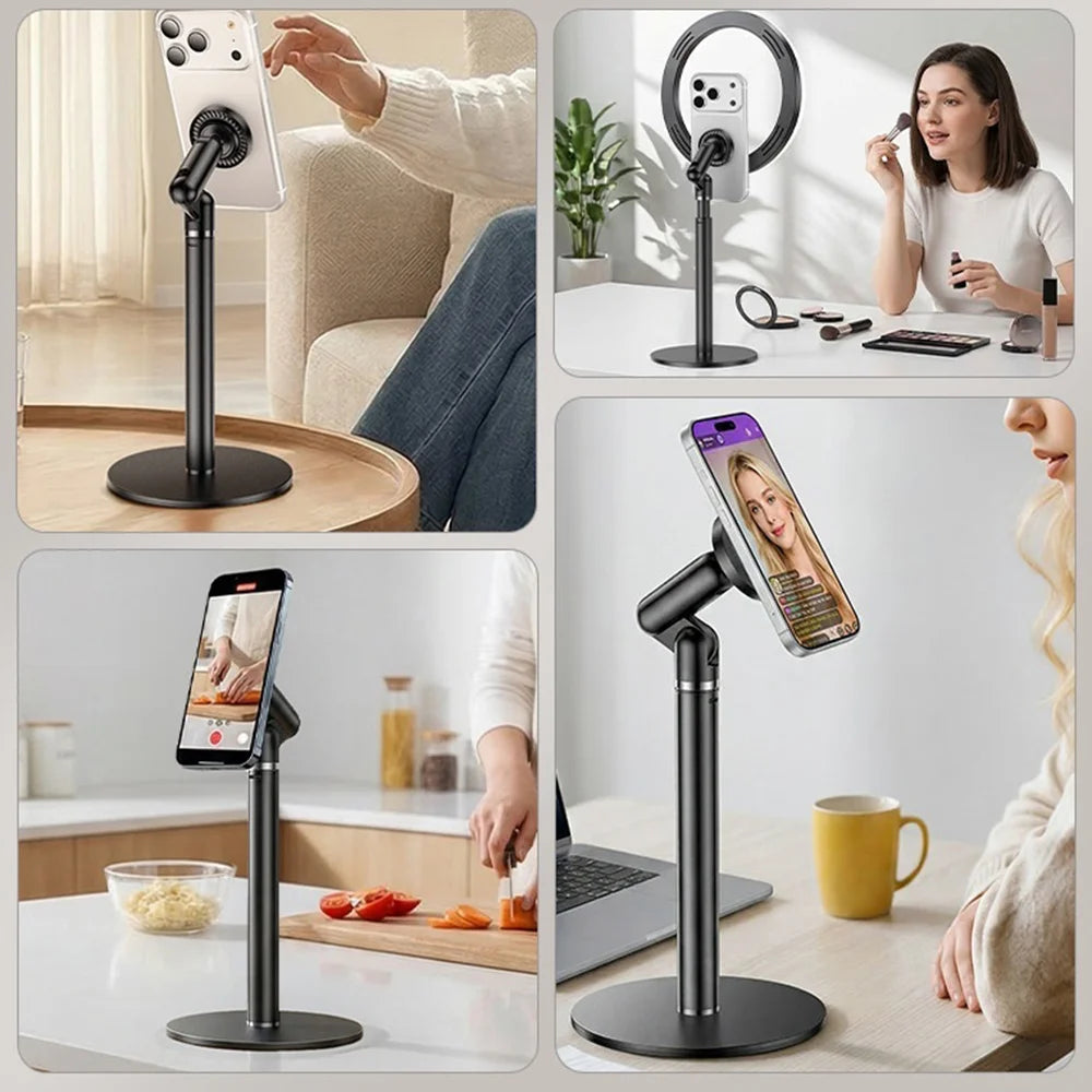 YESIDO C303 Desktop Phone Stand Adjustable Height Magnetic Mount Cellphone Holder for Live Streaming - Black - 6