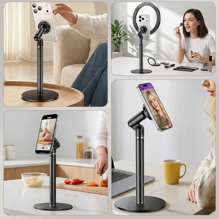 YESIDO C303 Desktop Phone Stand Adjustable Height Magnetic Mount Cellphone Holder for Live Streaming - Black - 6