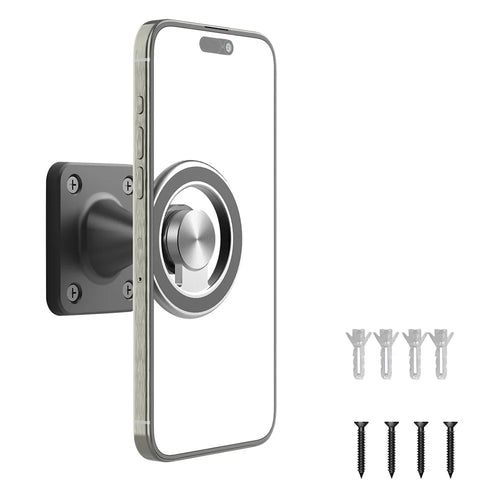 Wall Mounted Double Ring Magnetic Phone Holder 360 Degree Rotation Aluminum Alloy Cellphone Stand - Black - 1