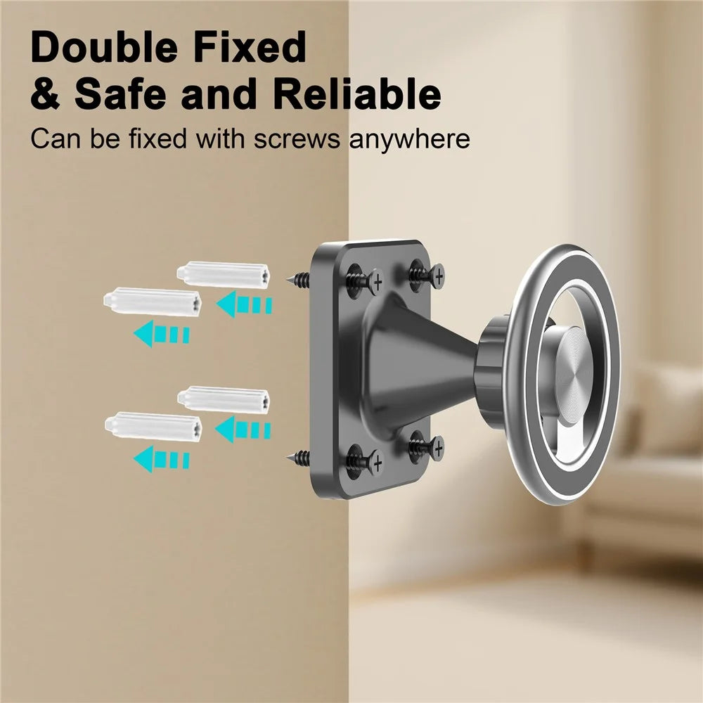 Wall Mounted Double Ring Magnetic Phone Holder 360 Degree Rotation Aluminum Alloy Cellphone Stand - Black - 4