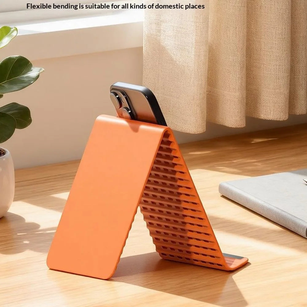 Flexible Silicone Desktop Stand Universal Phone Tablet Foldable Lazy Bracket 2-in-1 Desktop Hanging Mount - Orange - 2