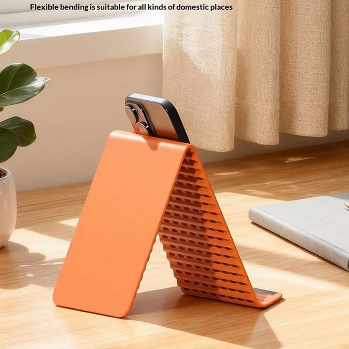 Flexible Silicone Desktop Stand Universal Phone Tablet Foldable Lazy Bracket 2-in-1 Desktop Hanging Mount - Orange - 2