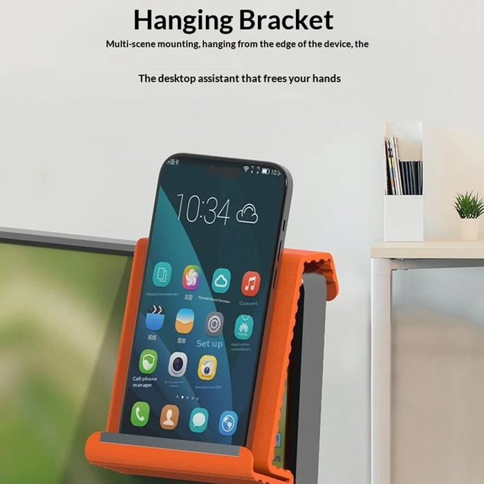 Flexible Silicone Desktop Stand Universal Phone Tablet Foldable Lazy Bracket 2-in-1 Desktop Hanging Mount - Orange - 4