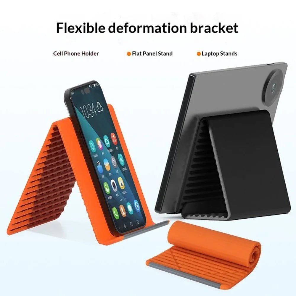 Flexible Silicone Desktop Stand Universal Phone Tablet Foldable Lazy Bracket 2-in-1 Desktop Hanging Mount - Orange - 6