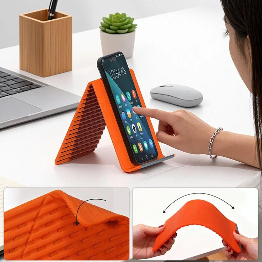 Flexible Silicone Desktop Stand Universal Phone Tablet Foldable Lazy Bracket 2-in-1 Desktop Hanging Mount - Orange - 7