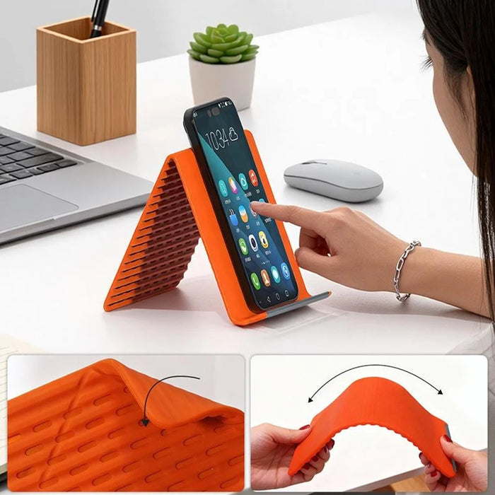 Flexible Silicone Desktop Stand Universal Phone Tablet Foldable Lazy Bracket 2-in-1 Desktop Hanging Mount - Orange - 7