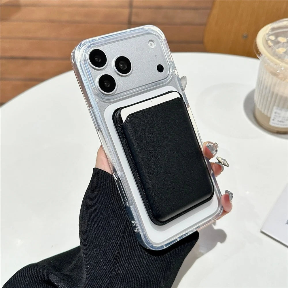 Magnetic Card Holder PU Leather Bifold Wallet Ultra-Slim Phone Stand - Black - 1