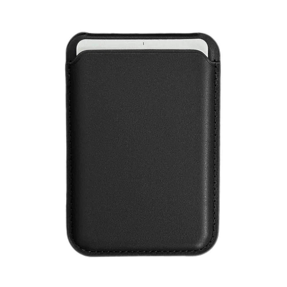 Magnetic Card Holder PU Leather Bifold Wallet Ultra-Slim Phone Stand - Black - 2