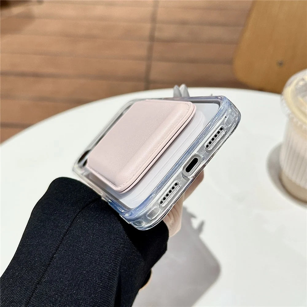 Magnetic Card Holder PU Leather Bifold Wallet Ultra-Slim Phone Stand - Black - 5