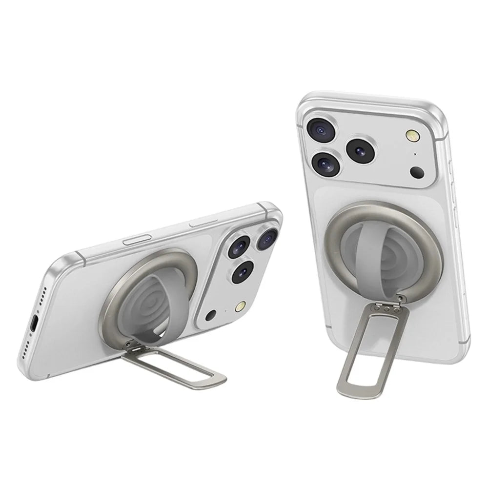 Foldable Magnetic Phone Ring Stand Liquid Silicone Aluminum Rotating Phone Holder for iPhone Android - Grey - 1