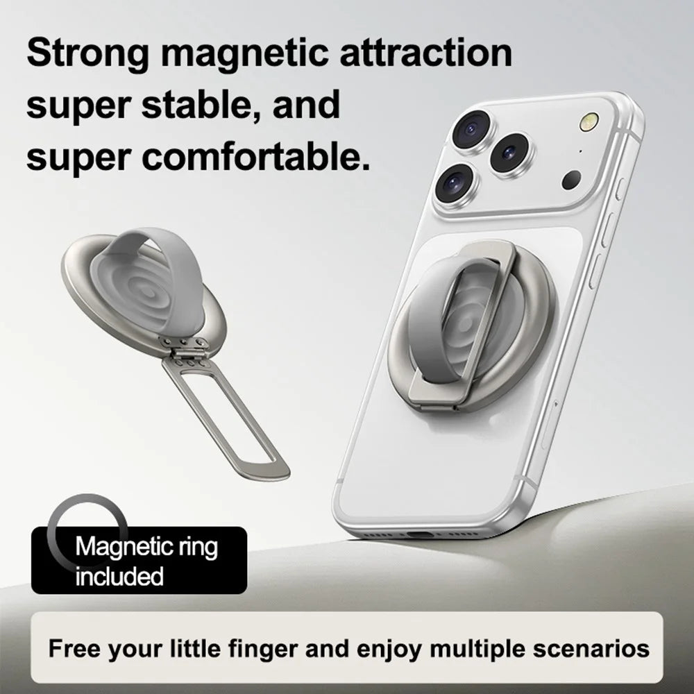 Foldable Magnetic Phone Ring Stand Liquid Silicone Aluminum Rotating Phone Holder for iPhone Android - Grey - 2