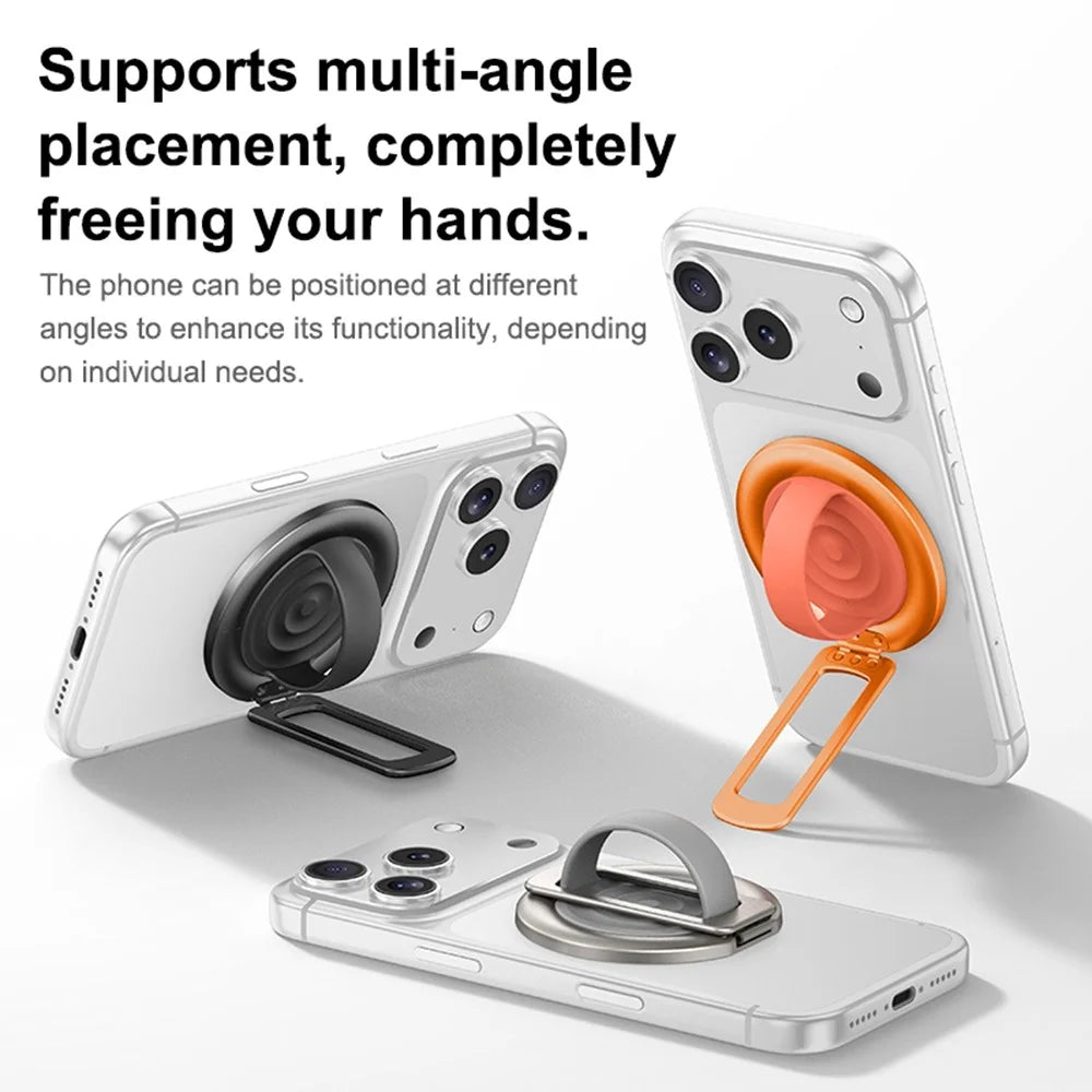 Foldable Magnetic Phone Ring Stand Liquid Silicone Aluminum Rotating Phone Holder for iPhone Android - Grey - 5